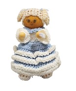 Vintage Handmade Crafted Crocheted Doll 4.5&quot; Blue-White Outfit - One Of ... - $12.89