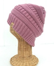 Women&#39;s Solid Mauve Knit Winter Beanie Hat Soft Stretch Thick Baggy Cap  # L - £6.53 GBP