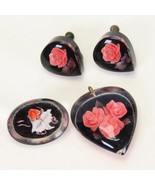 Carved Lucite Pendant Clip Earrings Brooch Pink Rose Intaglio Art Deco - €16,89 EUR