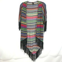 Womens Size Medium Love Tease Multicolor Geoprint Layers Striped Fringe Cover Up - £11.80 GBP