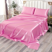 Twin Satin Sheets [3-Piece, Pink] Hotel Luxury Silky Bed Sheets - Microfiber She - £21.25 GBP