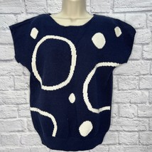 Vintage Jessica ltd. Short Sleeve Sweater Navy Blue Dot Circle Size L 80s 90s - £23.35 GBP