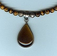 Sterling and Tiger&#39;s Eye Teardrop Shaped Pendant &amp; Tiger&#39;s Eye Beads in Necklace - £33.65 GBP