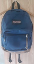 Jansport Originals Blue Backpack Brown Suede Leather Bottom - £31.53 GBP