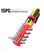 15 PC Screwdriver Construction Belt Holder On Tool Kit Set W/ Bits And B... - $15.88