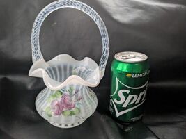 Fenton Panier Français Opalescent Cottage Roses Main Peint J D Davis 8 Inch - $54.04