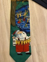 Hallmark Yule Tie Greetings Fishing Santa Reindeer Holiday 58&quot; Neck Tie Usa Vtg - $8.22