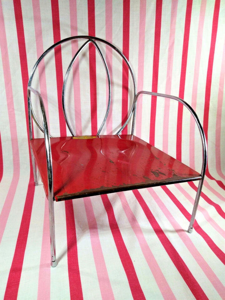 Primary image for Charming Vintage 1950's Jack & Jill Kiddie Chair Red Metal & Chrome Booster Seat