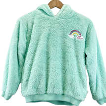 Betsey Johnson Fluffy Fuzzy Hoodie Aqua Green Rainbow Dream Women&#39;s M  - £23.22 GBP