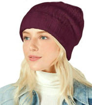 $38 Free People Cable Knit Beanie Wine Folded Hem Soft Slouchy Cozy Comf... - $38.61