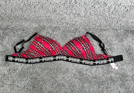 Womens Victoria&#39;s Secret PINK Wear Everywhere Wireless Lightly Bra Red 36C Plaid - £15.08 GBP