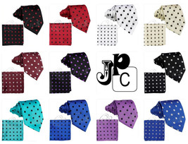 BRAND Men&#39;s Polka Dots Self tie Neck tie &amp; Hanky Set Wedding Party Prom ... - £9.70 GBP