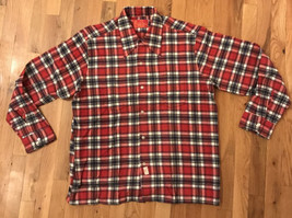 Vtg 60s 70s Sears Kings Road Shadow Plaid Red Flannel Shirt Sz L Full Cut NWT - £18.18 GBP