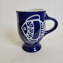 Heavy Duty Fish Motif Blue White Coffee Mug Pedestal Base WCL Kitchen La... - $12.22