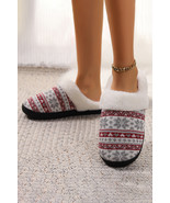 White Snowflake Pattern Knitted Plush Home Slippers - $15.78 CAD