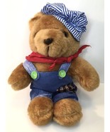 Railroad Train Conductor Teddy Bear 12&quot; Giftco 1995 Brown Bear Denim Ove... - $15.00