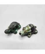 Hand Carved Turtle Figurine Lot of 2 Green Mottled Stone Sculptures 86.5g - £30.39 GBP
