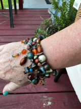 Colorful Plastic Wood Beaded Stretch Bracelet Chunky Boho - £17.11 GBP