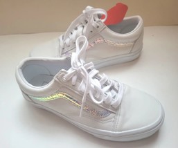 Vans Old School White Leather Sneaker Metallic Silver Accent Womens6.5 M... - $48.37