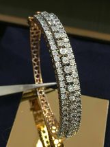 Pave 14.05 TCW Round Brilliant Cut Diamonds Bangle Bracelet 14k Yellow Gold Over - £143.61 GBP