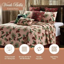 Forest Pines 3 Pc Full/Queen Quilt Set Lodge Cabin Brown Pine Tree Cone Wreath - £47.36 GBP