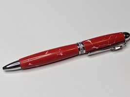 Breast Cancer Awareness Twist Pen Silver Finish Red Acrylic Body Hand Turned Pen - £34.02 GBP