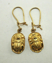 Egyptian Scarab Gold 18K Earring Stamped Alphabet Pharaonic Yellow Gold ... - £392.99 GBP