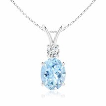 ANGARA V-Bale Oval Aquamarine Solitaire Pendant with Diamond in 14K Solid Gold - £871.55 GBP