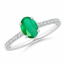 ANGARA 7x5MM Natural Oval Emerald Ring with Diamond for Women in 14K Gold - £499.72 GBP