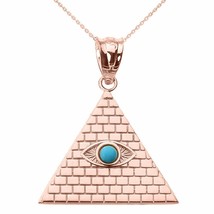 14k Rose Gold Egyptian Pyramid with Turquoise Evil Eye Pendant Necklace - £230.07 GBP+