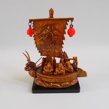 Vintage Chinese Celluliod Boat With Wood Base Dragon Buddha Asian Made I... - £47.46 GBP
