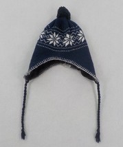 WINTER WOVEN YOUTH HAT UNISEX EAR COVER BLUE &amp; WHITE SNOWFLAKE PATTERN T... - £2.39 GBP
