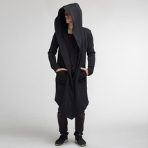 PARKLEES Long Cardigan Cloak Coat Men Hooded Sweatshirts Black Hip Hop Mantle Ho - £128.52 GBP