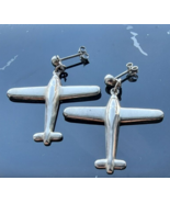 VINTAGE 925 STERLING SILVER AIRPLANE DESIGN EARRINGS - €41,93 EUR