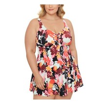 SWIM SOLUTIONS Floral Black Tummy Control Thigh Minimizer Swimdress 20W New - £45.24 GBP