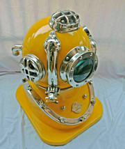 DIVING Helmet Boston Deep Sea Divers Helmet Chrome Yellow Finish With Base - £1,388.08 GBP