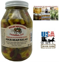 FOUR BEAN SALAD - Amish Homemade 4 Beans Onions Peppers Mix in Sweet Brine 32oz - £11.98 GBP+