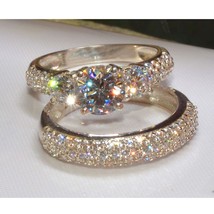 3.00Ct Natural Moissanita Compromiso Anillo Alianza 14K Oro Blanco Macizo Xmas - $546.93