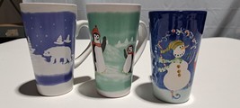 Large Winter Holiday Cocoa Hot Chocolate Mugs Cups Snowman, Penguin, Panda Bear - £8.60 GBP