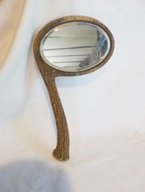 Vintage Faux Antler Hand Mirror Beveled Mirror 12&quot; Tall Vintage Vanity - $26.00