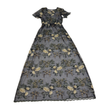 Lularoe Deanne 2 Sheer Overlay Maxi Dress Blue Embroidered Flowers Size ... - €34,08 EUR