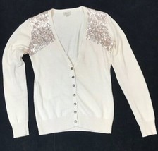 Women&#39;s Sweater Cremieux 7 Button Cotton Cardigan - Cream Sequins Women XS - £12.59 GBP