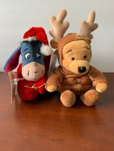 NWT Reindeer Pooh 8&quot; &amp; Santa Eeyore 8&quot; Disney Store Christmas Mini Bean ... - £9.83 GBP