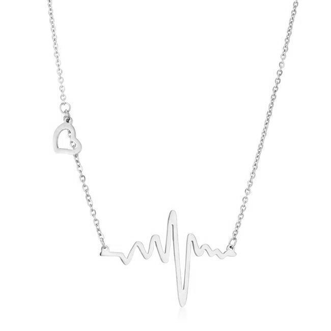 High Polish Stainless Steel Heartbeat Necklace - $26.05