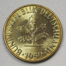 1950-G Germany 10 Pfennig CH UNC Coin AE435 - $10.70
