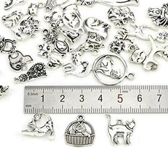5 Cat Pendants Assorted Charms Lot Paw Print Antiqued Silver Mix Animal - £4.58 GBP