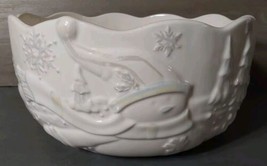 Ganz Bella Casa Christmas Irredescent Pearl White Snowman Bowl 10x5 Chip Serving - $51.09