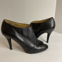 Nine West Ambrosia Womens Black Leather Peep Toe Bootie Stiletto Heels Sz. 7 1/2 - £20.58 GBP