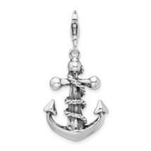 Sterling Silver 3-D Antiqued Anchor And Rope With Lobster Clasp Charm - £39.81 GBP