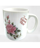 Love Grows Here Coffee Mug Pink Roses Enesco Taiwan White Vintage 1980s ... - £24.52 GBP
